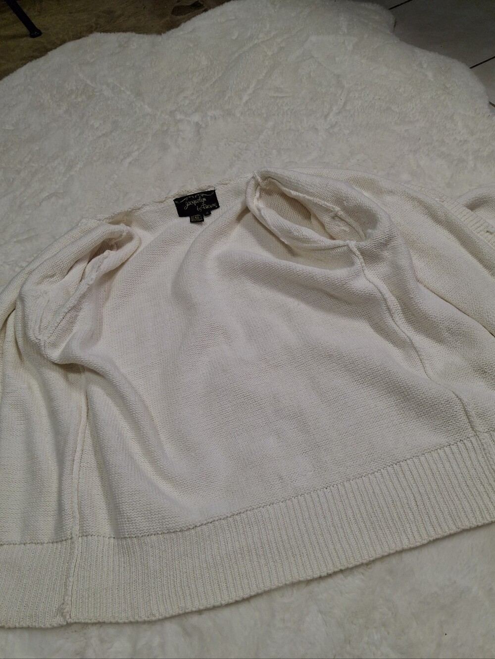 Vintage Jacquelyn by Browne Crochet Cardigan Sweater Ivory Button-Up Small - Picture 10 of 14